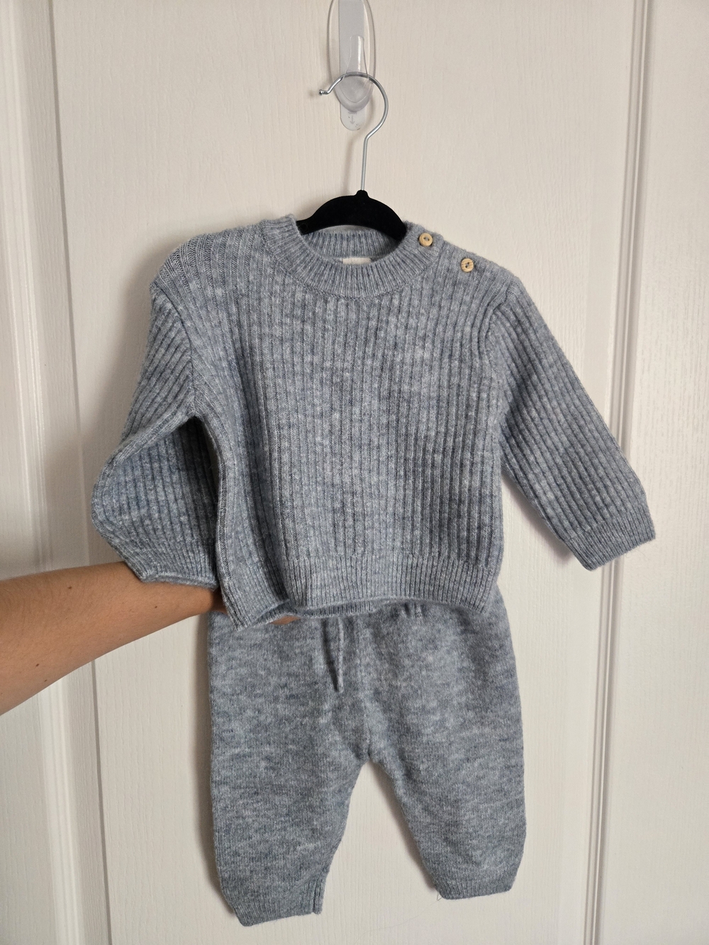 H&M Light Blue Ribbed Baby Sweater Set